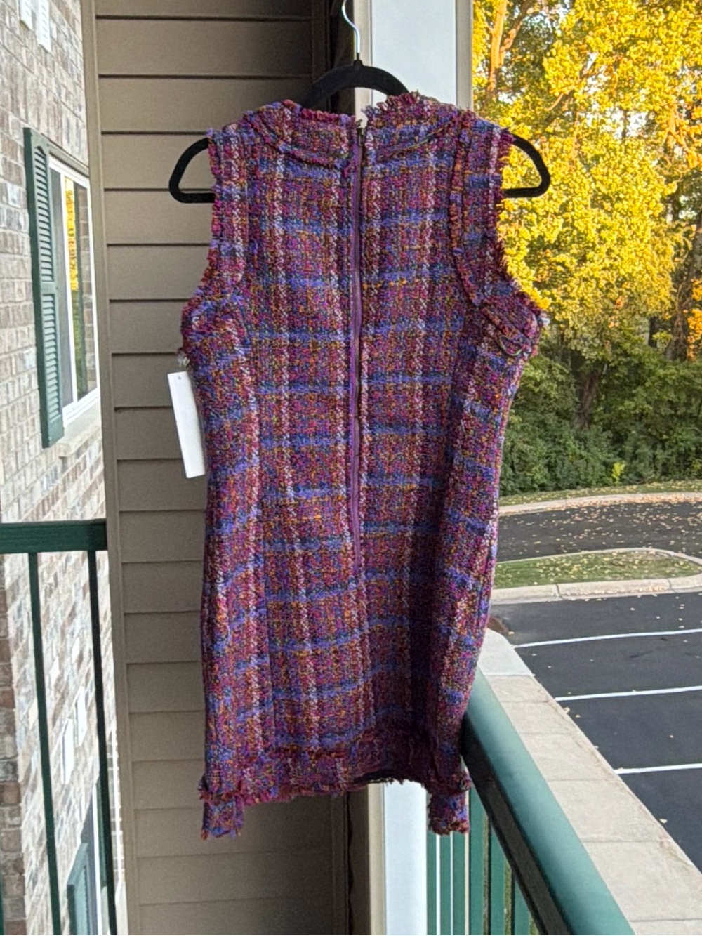 🆕💗💜AQUA Multicolor Tweed Plaid Sleeveless Mini Dress Gold Buttons Size S - Picture 4 of 17